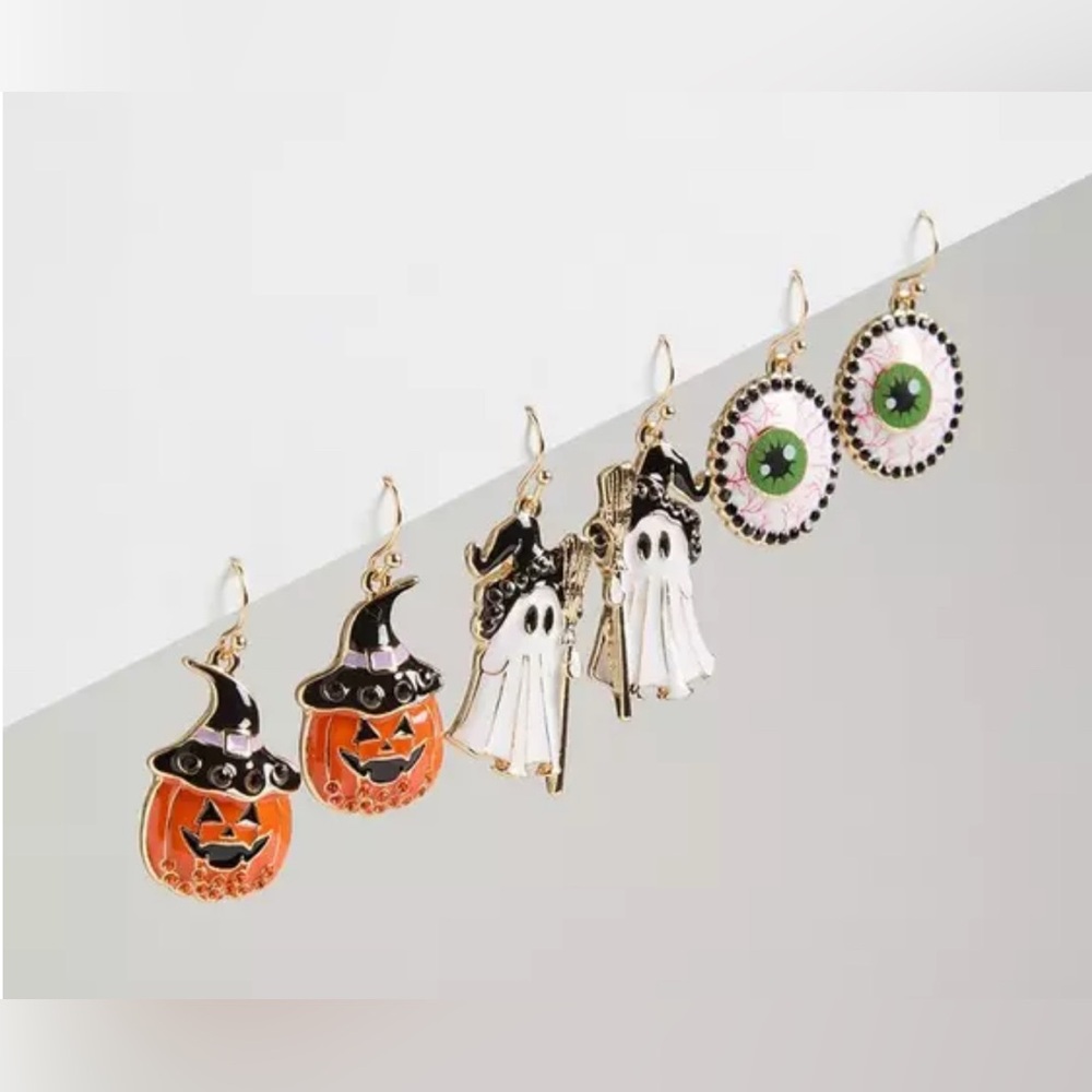 Torrid Halloween Drop Earring 3 Pair Set Dangly Pumpkins Ghosts Evil Eyes